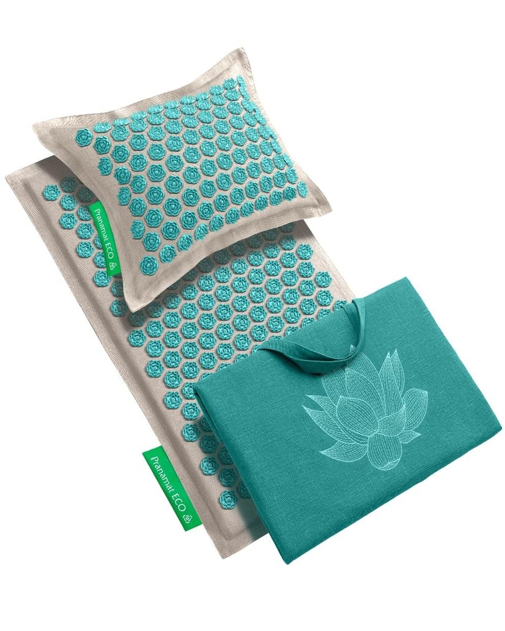 Zestaw Pranamat (Mata + Poduszka + Torba XL) Naturalny & Turkusowy