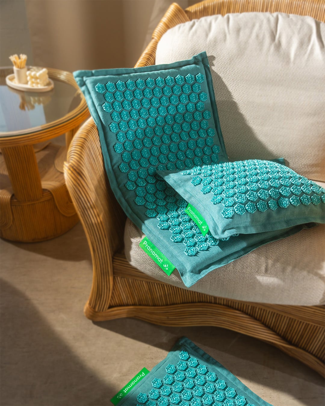 Комплект Pranamat (Коврик + подушка + мини) Бирюзовый Насыщенный