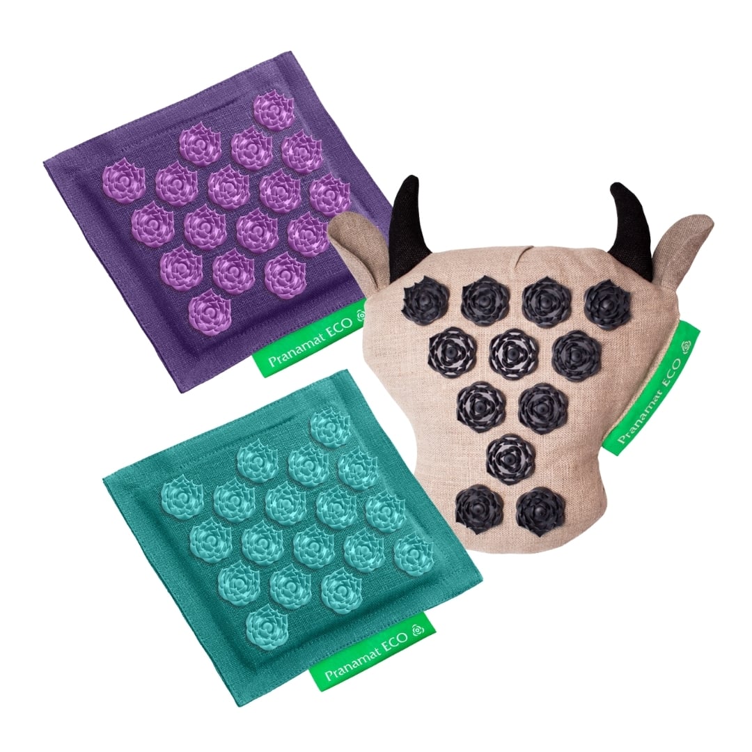 Массажная подушка Бычок + Микро Лавандовый + Микро Бирюзовый